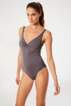 Maillot de bain une pièce uni gris acier NANCIE LAVANDOU