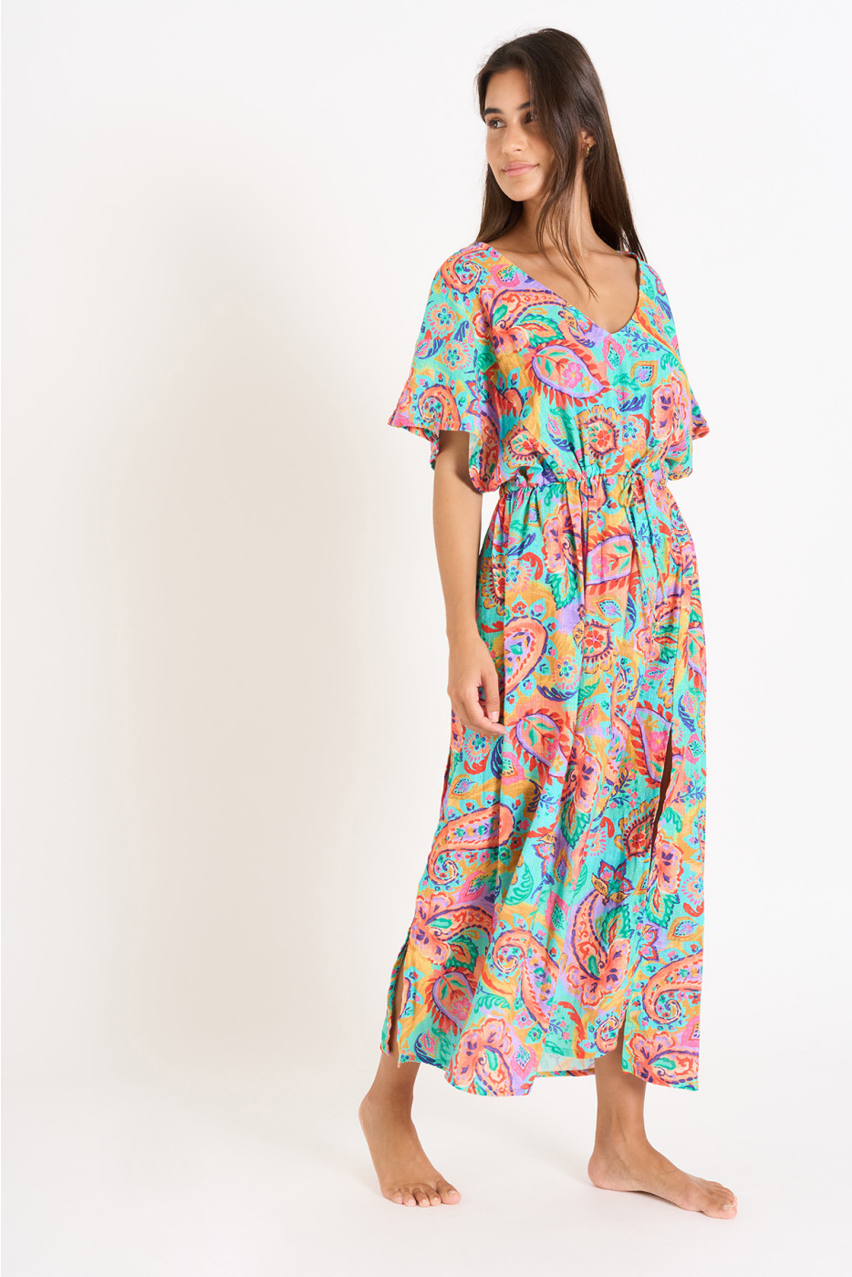 Robe turquoise imprimé cachemire